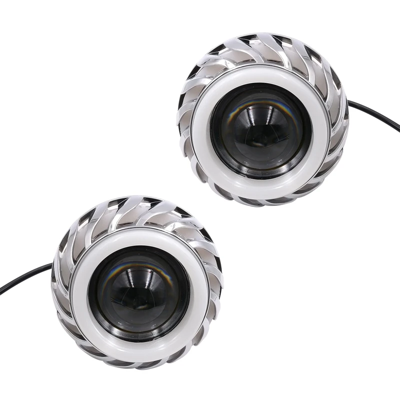 

2X 12V Motorcycle Head Light Projector Lens Light With LED Angel Devil Eyes Headlight 30W 1200Lm 200000H(Pink And Blue)