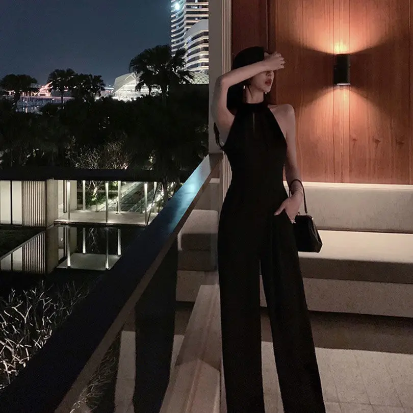 

Women 2022 Summer Fashion O-neck Sleeveless Jumpsuits Female Elegant Solid Rompers Ladies Long Wide Leg Pants Jumpsuits E113