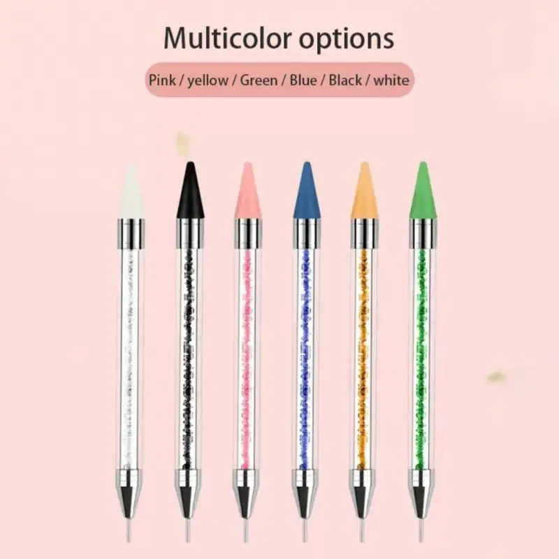

Colourful 2 Way Acrylic Steel Dotting Wax Pen Crystal Picking Picker Nail Art Drill Pencil Silicone Head Manicure Studs Dotter