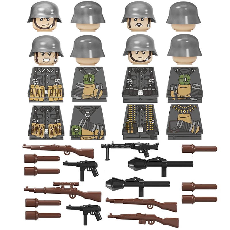 

WW2 Soldiers German Grenadiers Officer Army Figures Building Blocks WW1 Military Weapons Gun Cannonball Bricks Toys For Children