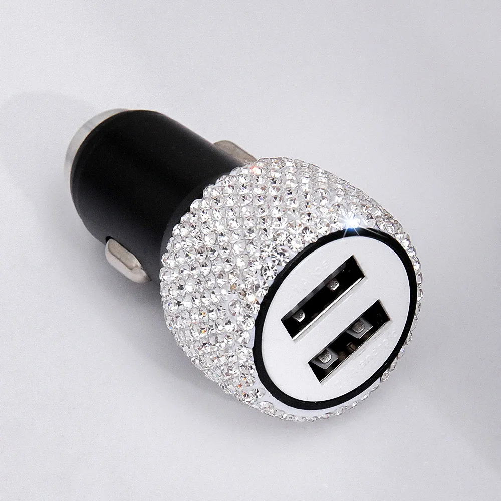 New Bling USB Car Charger 5V 2.1A Dual Port Fast Adapter Pink Car Decor Car Styling Diamond Car Accessories Interior for Woman New Bling USB Car Charger 5V 2.1A Dual Port Fast Adapter Pink Car Decor Car Styling Diamond Car Accessories Interior for Woman