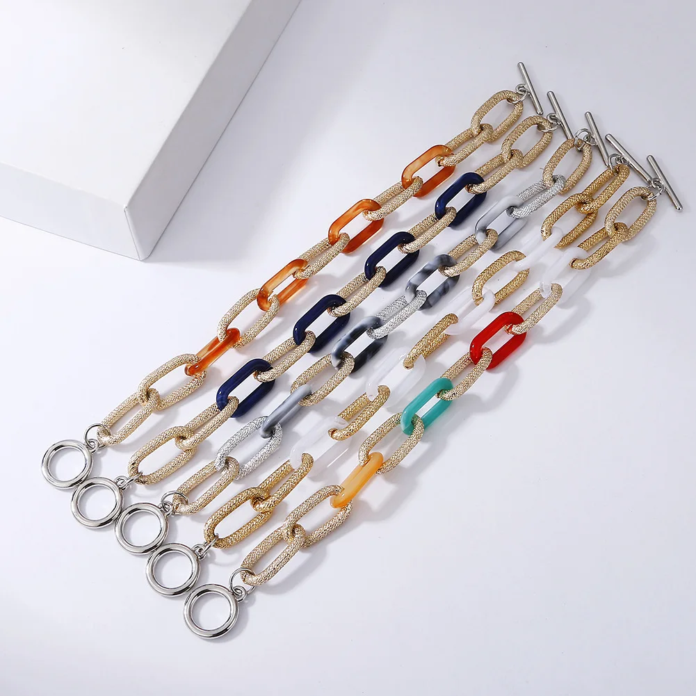 

Creativity Matte Splicing Multicolor Acrylic Bracelet for Women New Fashion Vintage Hip Hop Rainbow Chain Bangles Luxury Jewelry