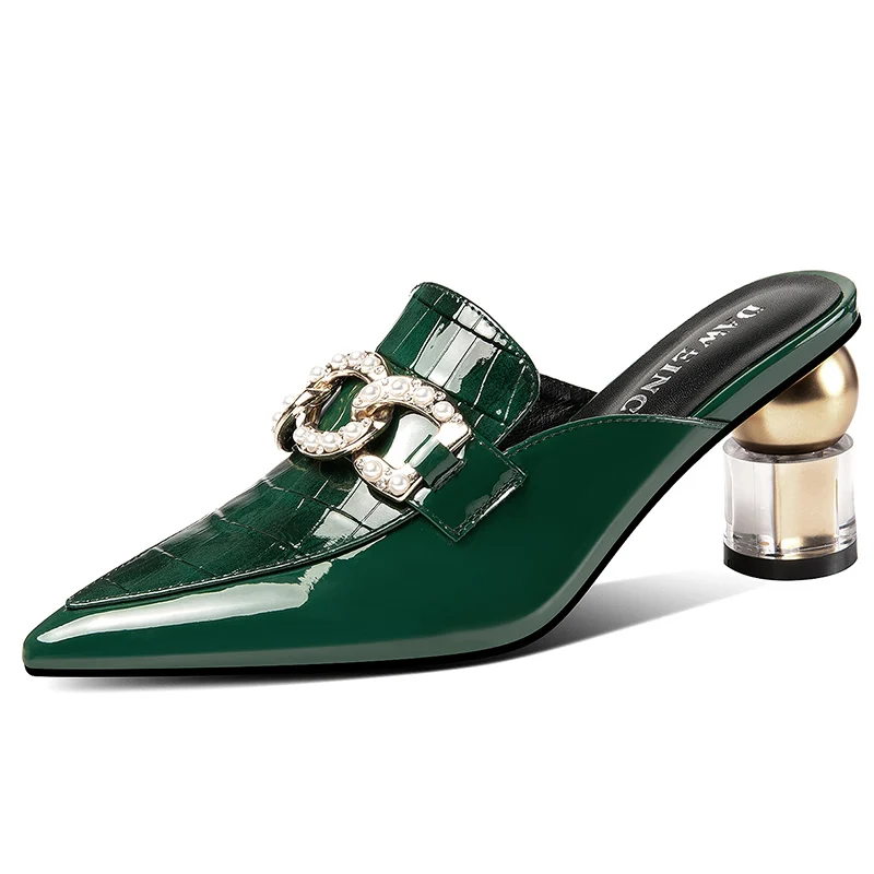 

Женские полутапочки с острым носком Baotou, зеленые туфли из мягкой кожи на толстом каблуке, большие размеры до 41, лето 2022