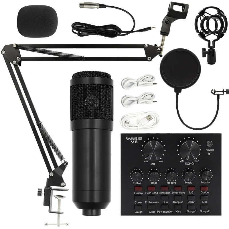 Audio Mixer BM800 Audio V8 Sound Card Set BM800 Mic Studio Condenser Microphone for Karaoke Podcast Recording Live Streaming