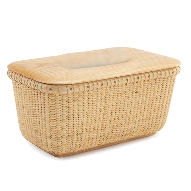 

Rattan Tissue Box Pastoral Style Handmade Square Rattan Wooden Cover Tissue Box-B