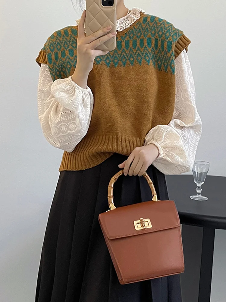 

Женский вязаный жилет свободного покроя, желтый свитер с узором, новинка, модный жилет без рукавов с круглым вырезом, весна-осень 2022 C388