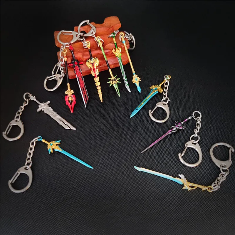 

Game Genshin Impact metal Sword Anime Figure Weapon HuTao Klee ZhongLi Diluc Xiao Alloy Model Toys Key chain Collection for Gift