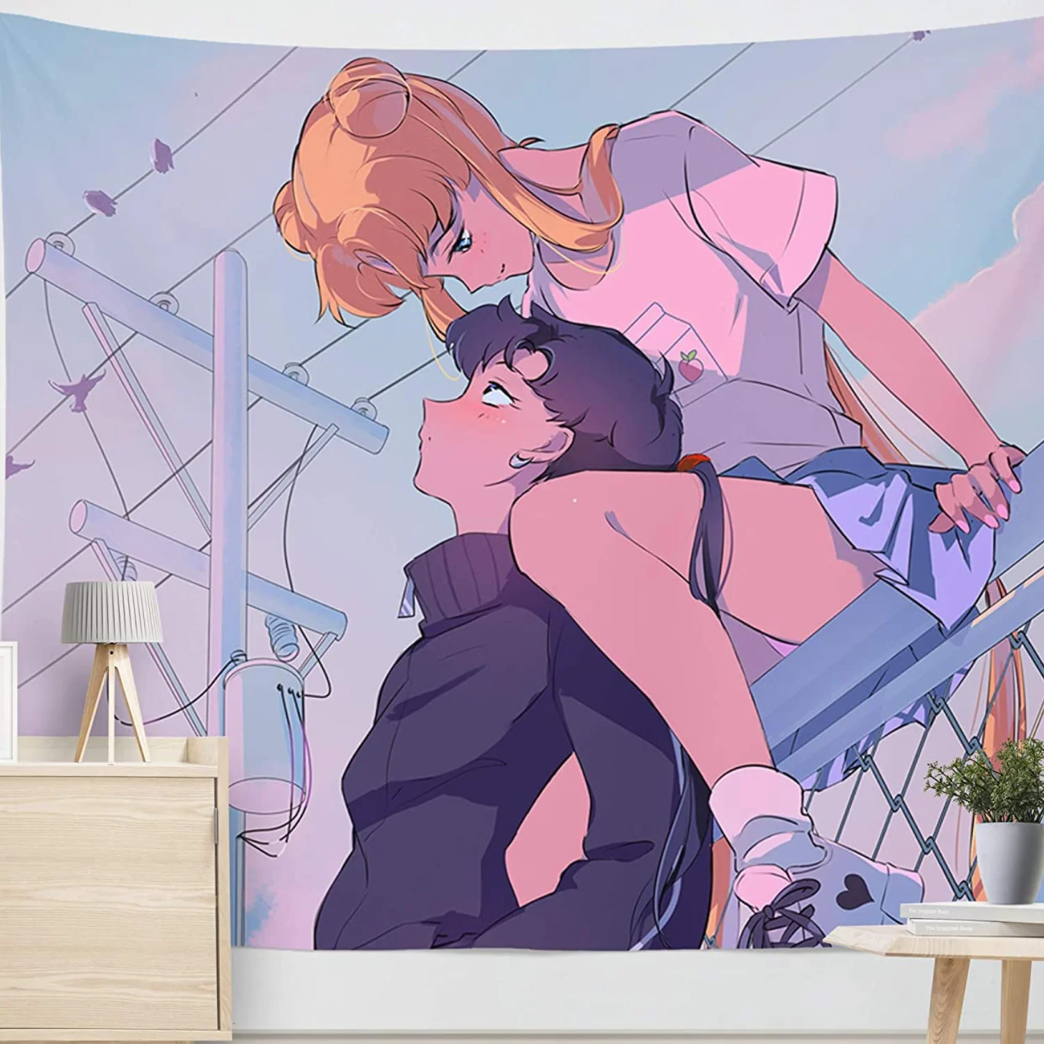 

Anime Tapestry Cloth Manga Pink Painting Home Decor Lovely Tapestries for Girls Bedroom Decor Kawaii Room Decor Decoration Mural