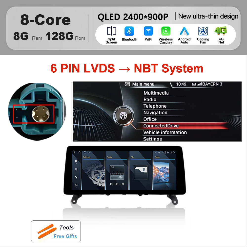 

12,3-дюймовый навигационный GPS беспроводной CarPlay автомобильный радиоприемник мультимедийное видео для BMW X3 F25 X4 F26 2011-2017 CIC NBT система Bluetooth