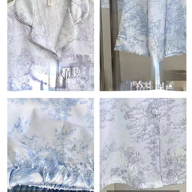 New Pajamas for Women's Spring and Autumn Thin Section Cool Long-sleeved Suit High-end Home Suit Breathable and Soft Loungewear