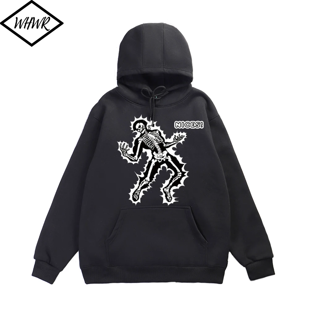 

WHWR High Street Hip Hop Mens Sweatshirt Gothic Hoodies NICES Skull Graphic Printed Hooded Cotton Pullover Pocket for Men