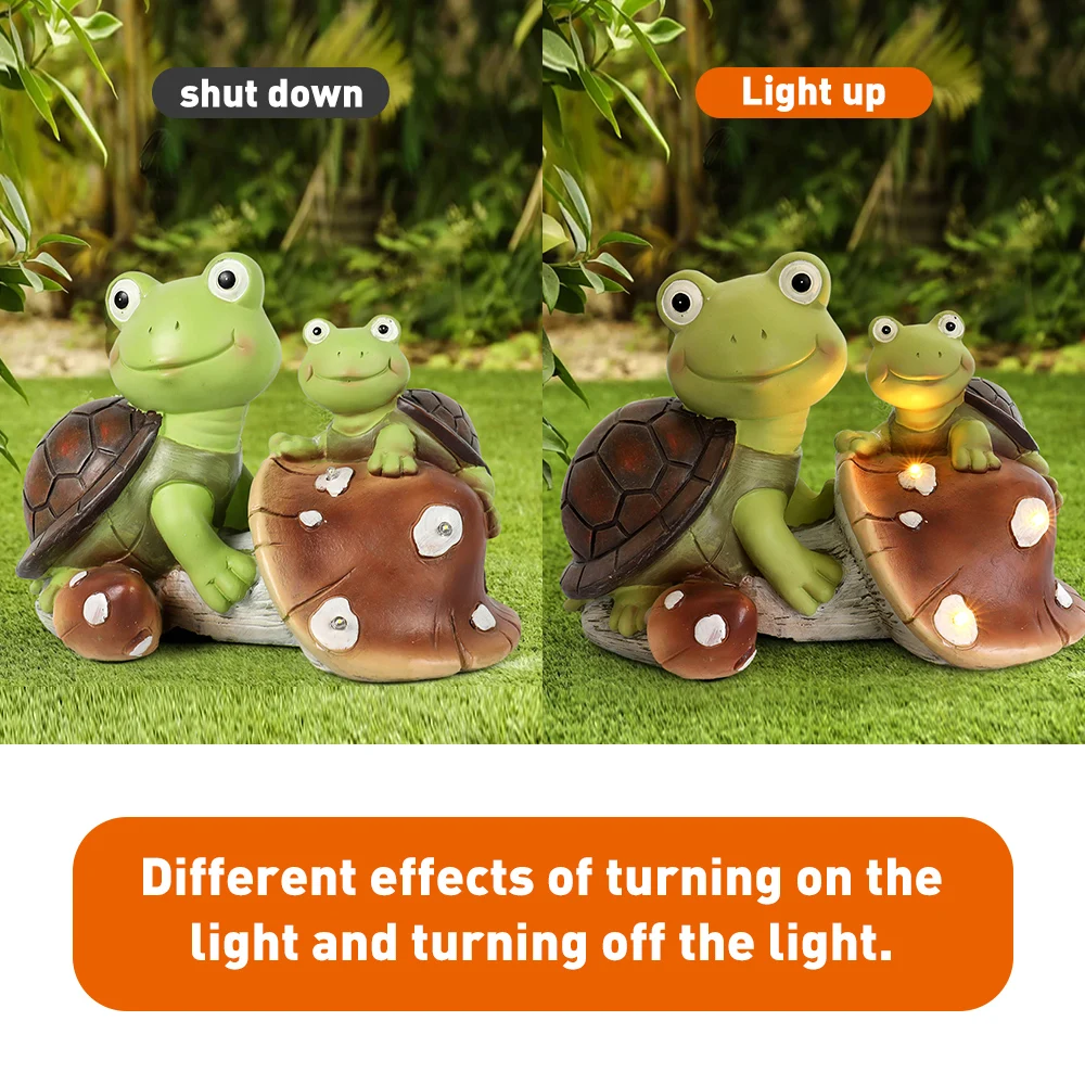 

Garden Statue Cute Frog Face Turtles Figurines,Solar Powered Resin Animal Sculpture with 3Led Lights for PatioLawn Garden Decor