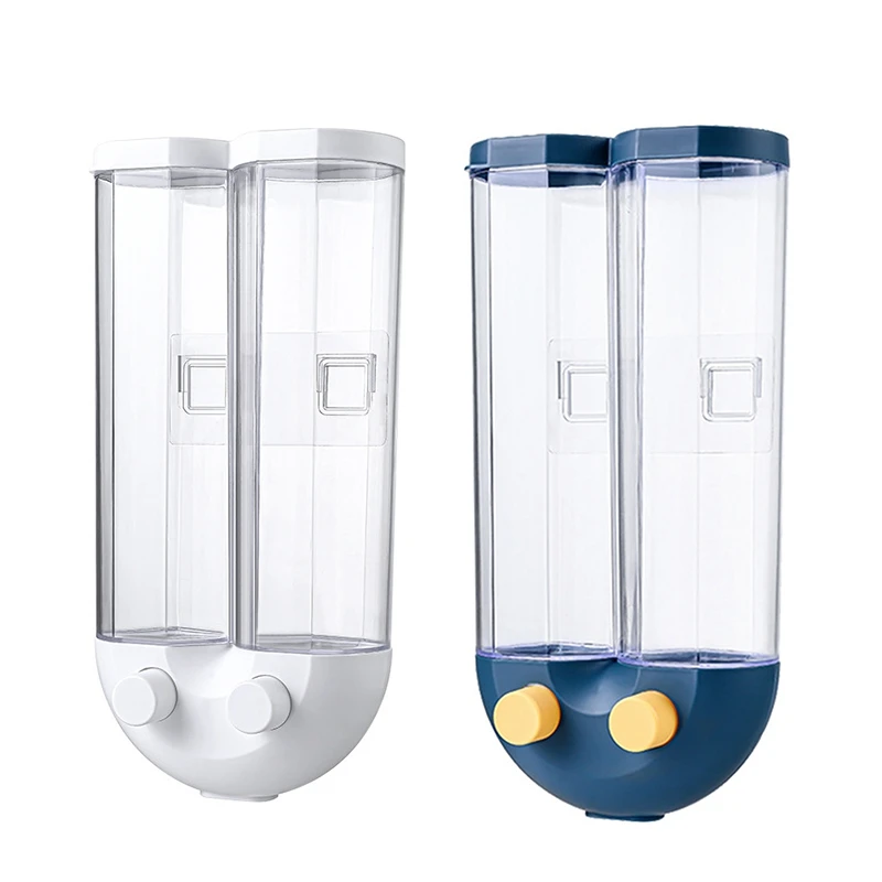 

Kitchen Grains Dry Food Dispenser Divided Sealed Storage Tank 2 Grids Wall-Mounted Food Storage Containers