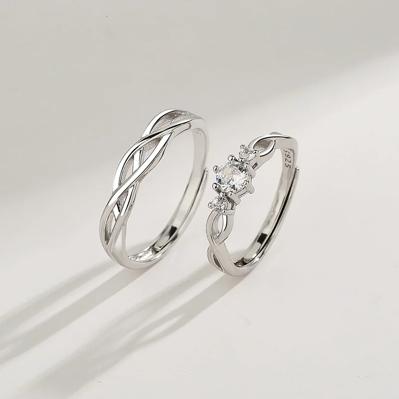 

S925 Sterling Silver Love'S Interwoven Couple Ring Niche Design Valentine'S Day Blue Silk Around Finger Couple Rings