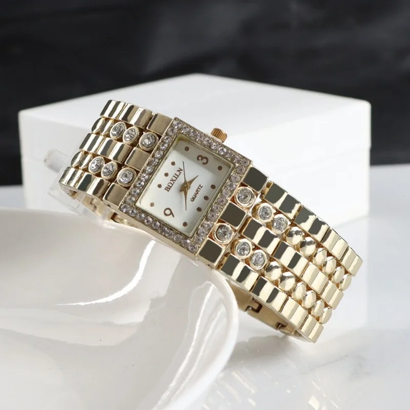 

Luxury Simple Square Gold Watches Women Fashion Casual Alloy Bracelet Ladies Wristwatches Scale Dial Female Quartz Clock