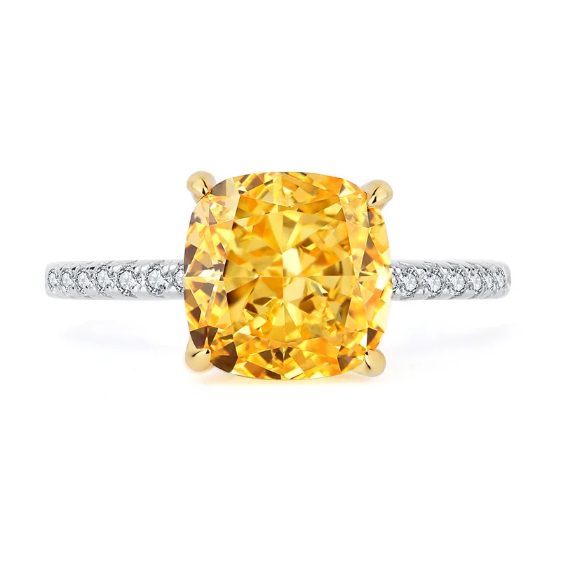 

100% 925 Sterling Silver Luxury 9mm*9mm Square Pink Yellow White High Carbon Diamond Wedding Rings For Women Party Fine Jewelry