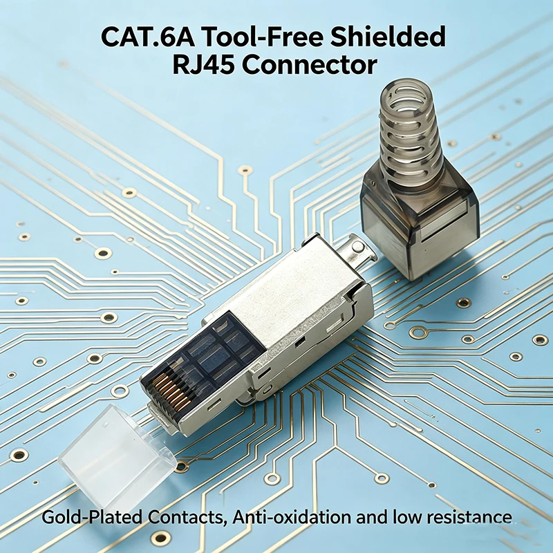 Фото Беспроводной разъем RJ45 CAT.6A/7/8 без инструментов, экранированный Ethernet-штекер 10 Гбит/с без обжима, многоразовая кристаллическая головка с позолотой 50U №4