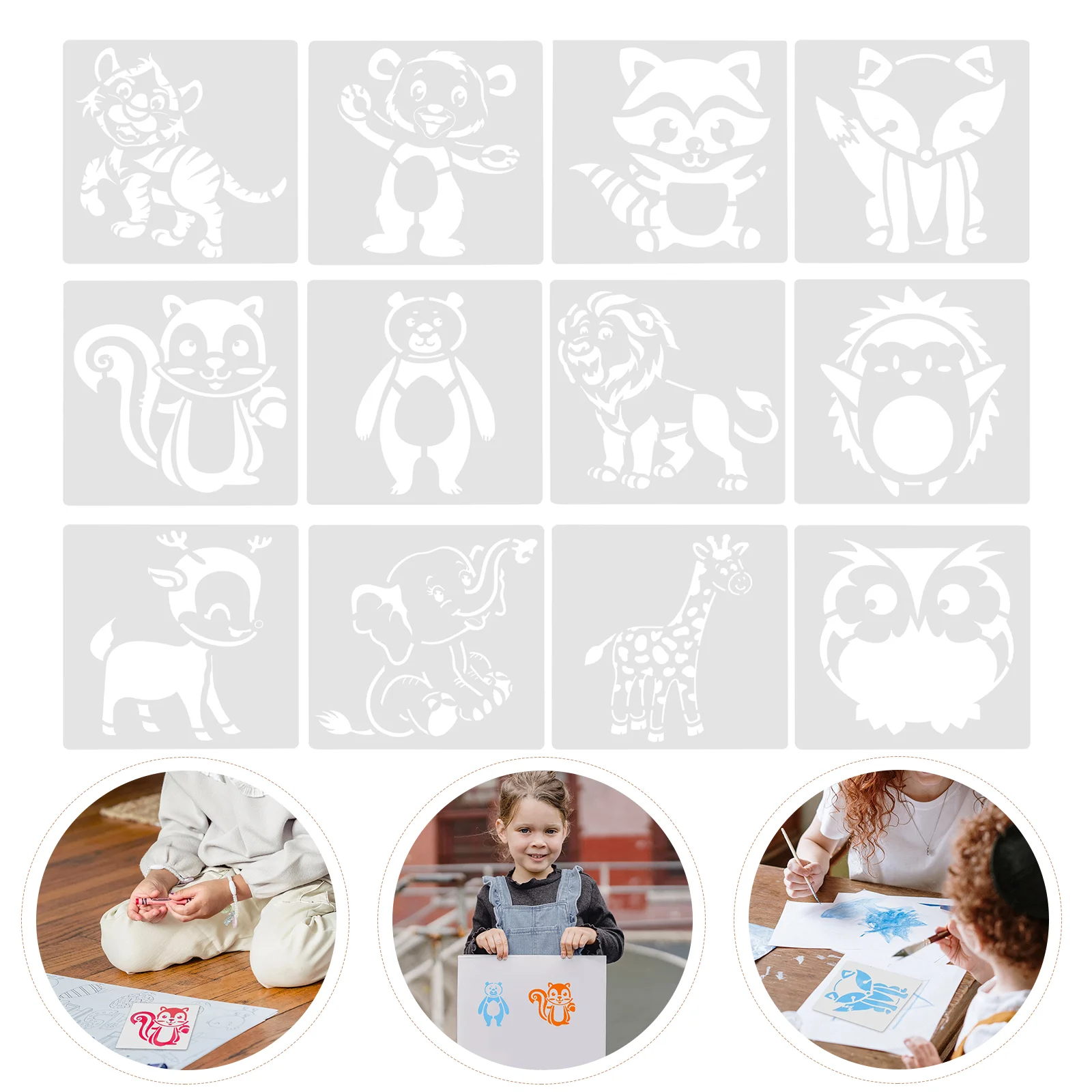 

12 Sheets Animal Stencils Animal Theme DIY Stencils Animal Plastic Stencils
