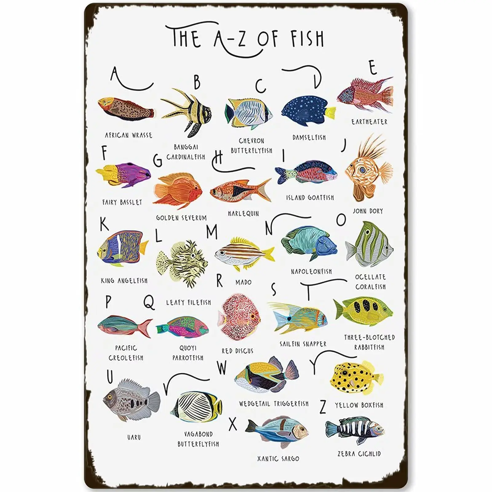 

Veidsuh an A- Z of Fish жестяной знак, металлический знак, жестяной знак, настенное искусство