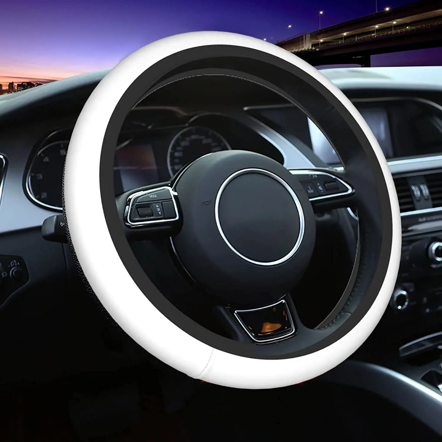 

White Car Accessories 15 Inch Universal White Steering Wheel Cover Non-Slip Neoprene for SUVVanSedanCarTruck