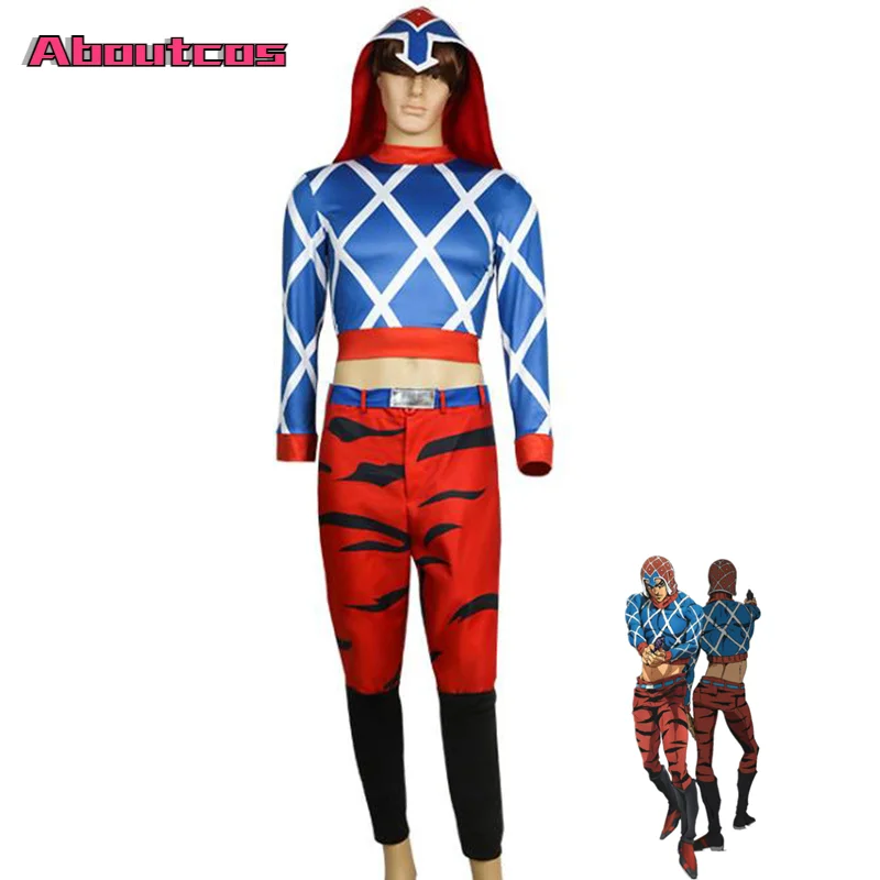 

Anime JoJo's Bizarre Adventure Guido Mista Cosplay Costume Golden Wind Top Pants Set Halloween Carnival Blue Red Party Set S-2XL