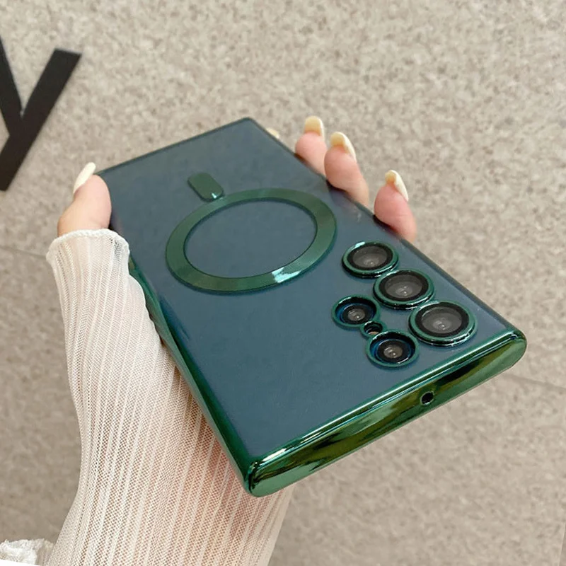 

Luxury For Magsafe Magnetic Clear Shockproof Case For Samsung Galaxy S22 S21 Ultra Plus Soft Silicone Wireless Charging Cover