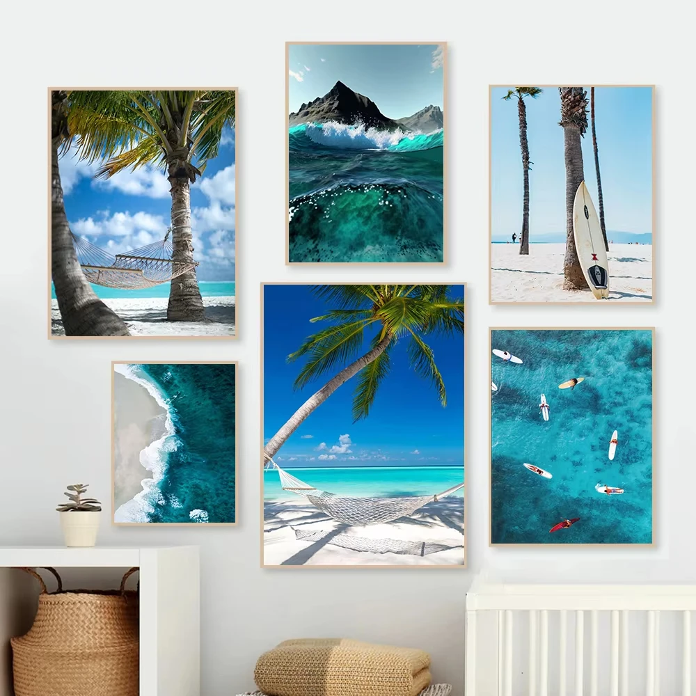 Скандинавская летняя Пальма пляж серфинг глубоководные морские киты постер