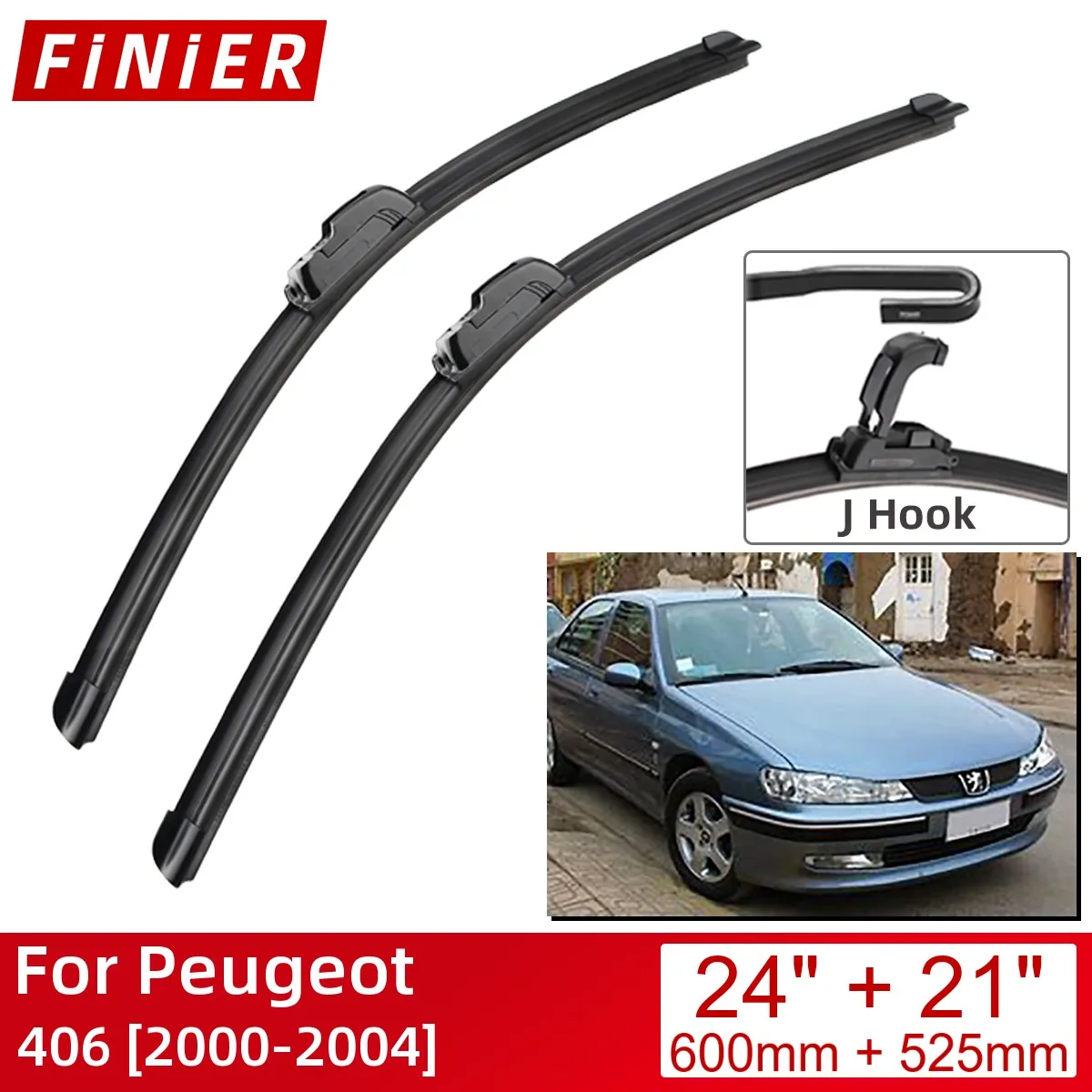 

For Peugeot 406 2000-2004 24"+21" Car Accessories Front Windscreen Wiper Blade Brushes Wipers U Type J Hooks 2004 2003 2002