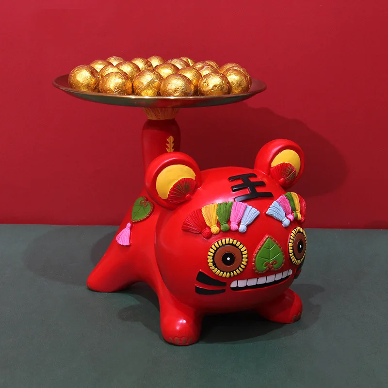 

Year of the Tiger Mascot Entrance Key Storage Ornament Resin Red Tiger Tray Office Decoration Housewarming New Year Gift