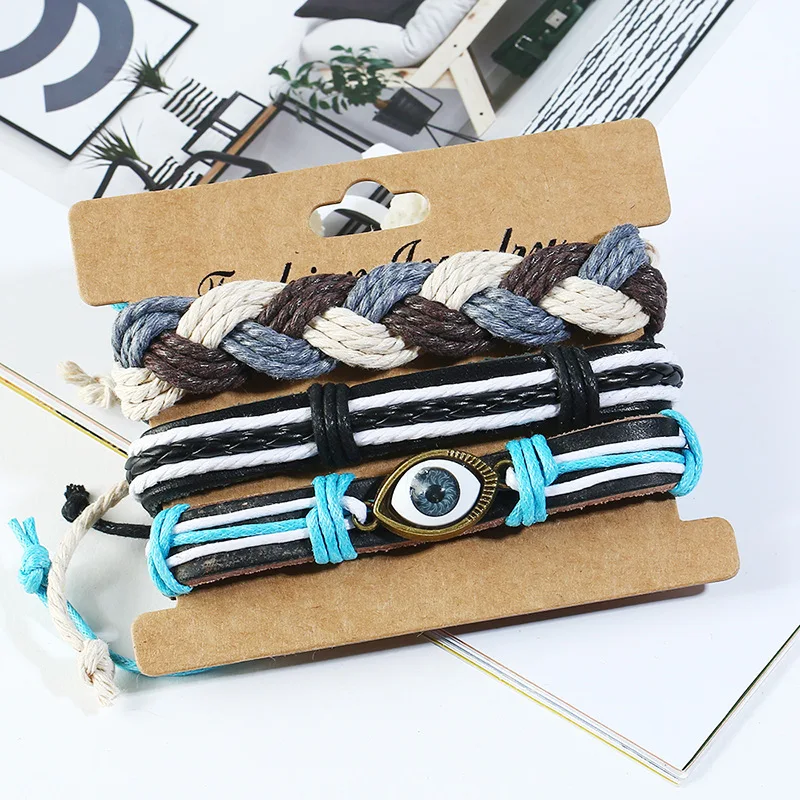 3 шт./компл. тканый кожаный браслет ручной работы для мужчин винтажный плетеный