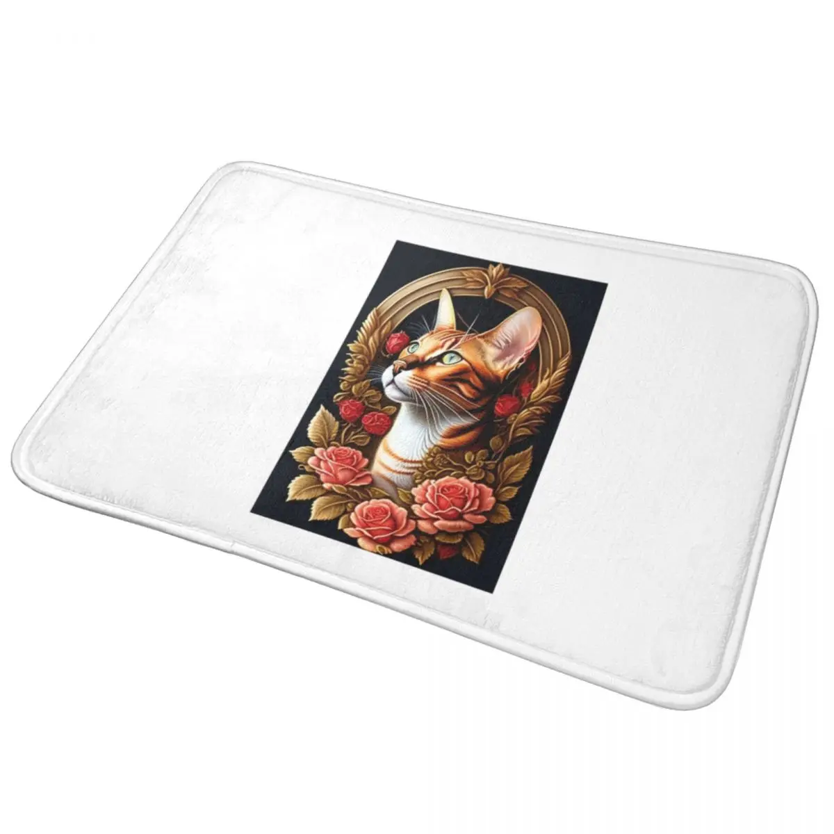 

Cat And Roses Doormat Anti-skid Super Absorbent Bath Mats Home Entrance Rugs Kitchen Living Room Bedroom Carpet Hallway Footpad