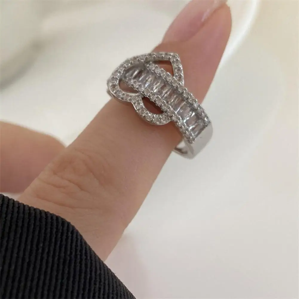 

Unique Anti-fade Cubic Zirconia Inlaid Women Love Heart Forefinger Ring Fashion Accessory Women Ring Ladies Ring