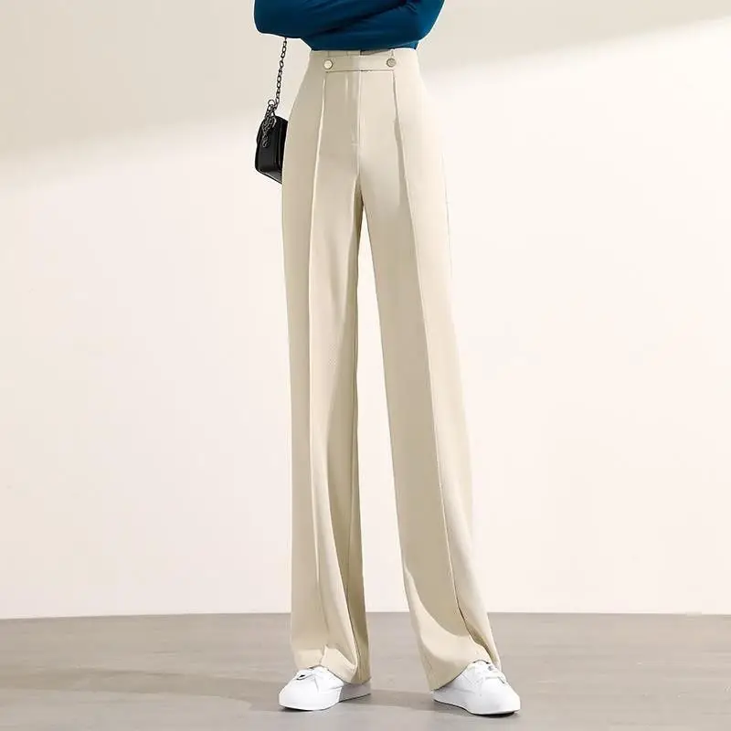 

Women 2022 Spring Summer Chic Office Wear Wide Leg Pants Female Vintage High Waist Trousers Baggy Ladies Casual Suit Pants U11