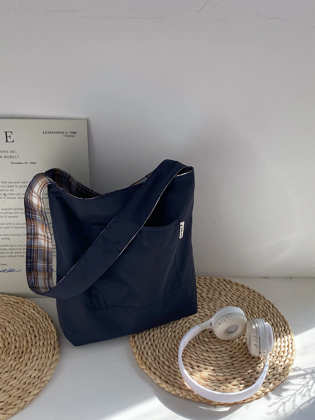 Холщовая сумка для студентов колледжа женская 2024 новая модная клетчатая на плечо