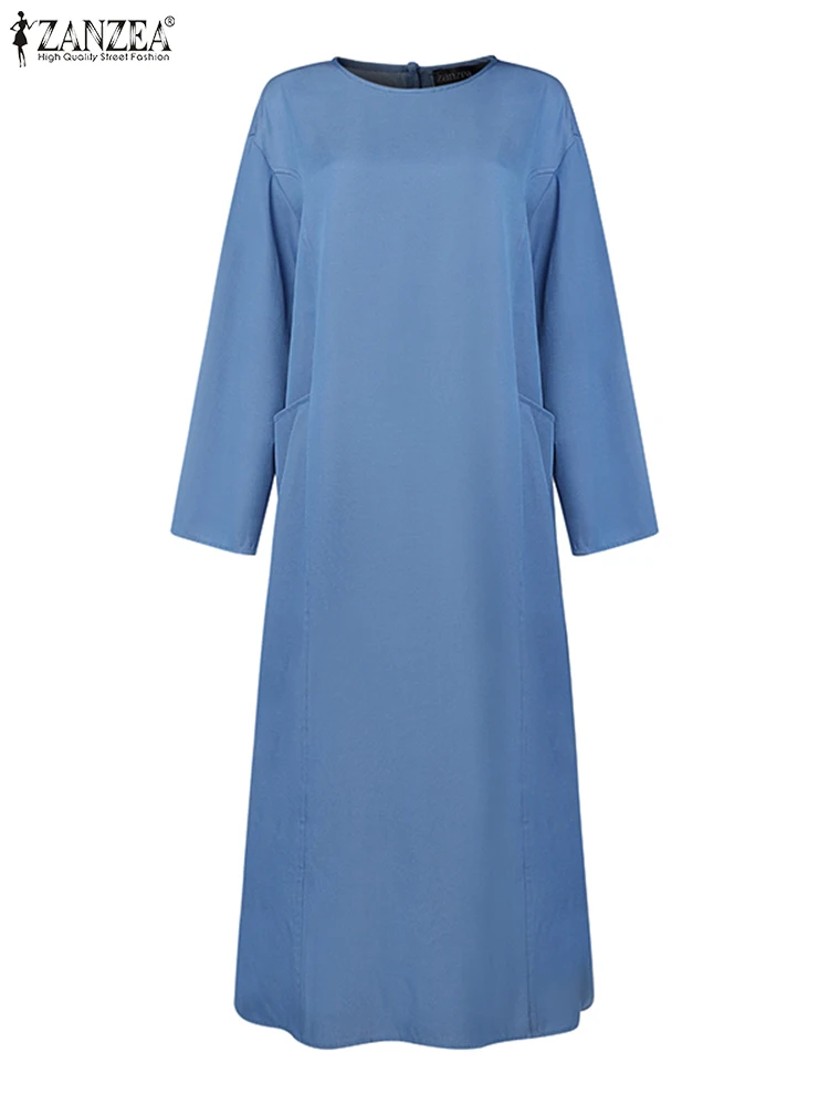 Женские повседневные мусульманские платья 2024 ZANZEA модное осеннее платье с