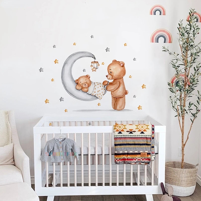 

Teddy bear rabbit stars moon children's bedroom kindergarten bedside wall stickers beautification decorative stickers decals
