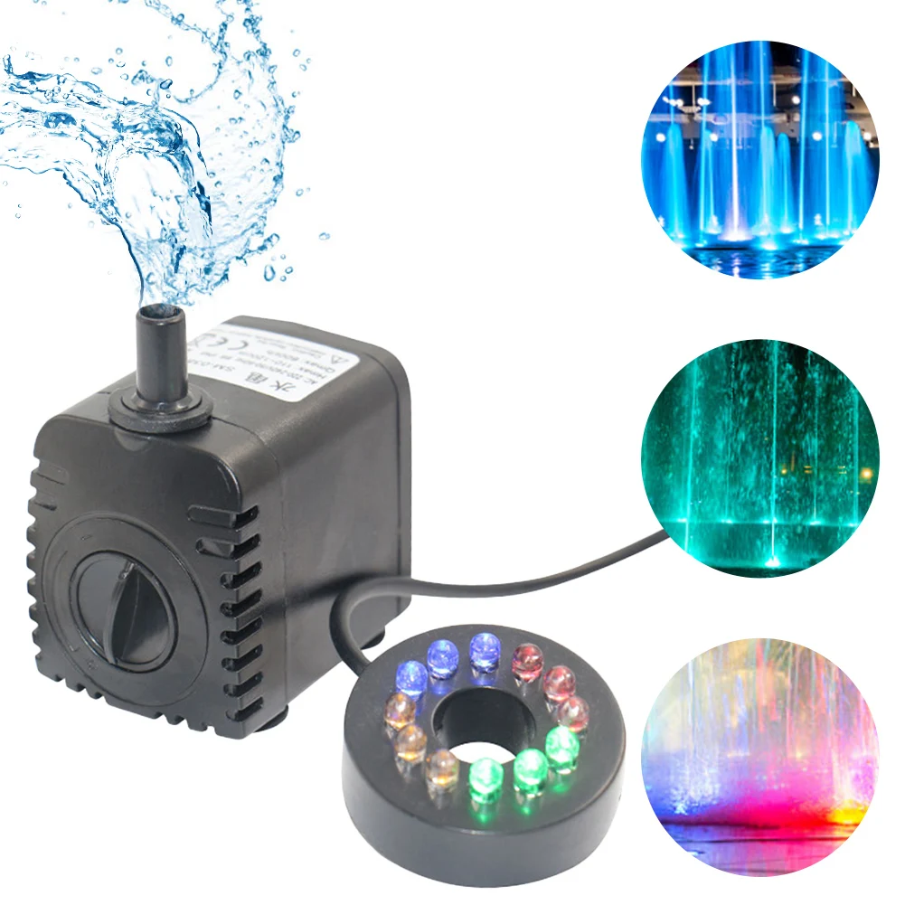 

10W 600L/H Submersible Water Pump Fishbowl Fountain Pond Garden Landscape Aquarium Accessories with 12 LED Lights