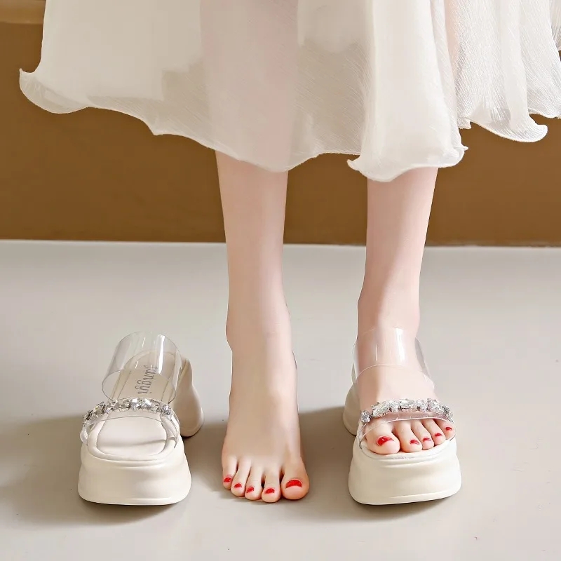 Женские босоножки на танкетке 7 5 см прозрачные сандалии массивной платформе с