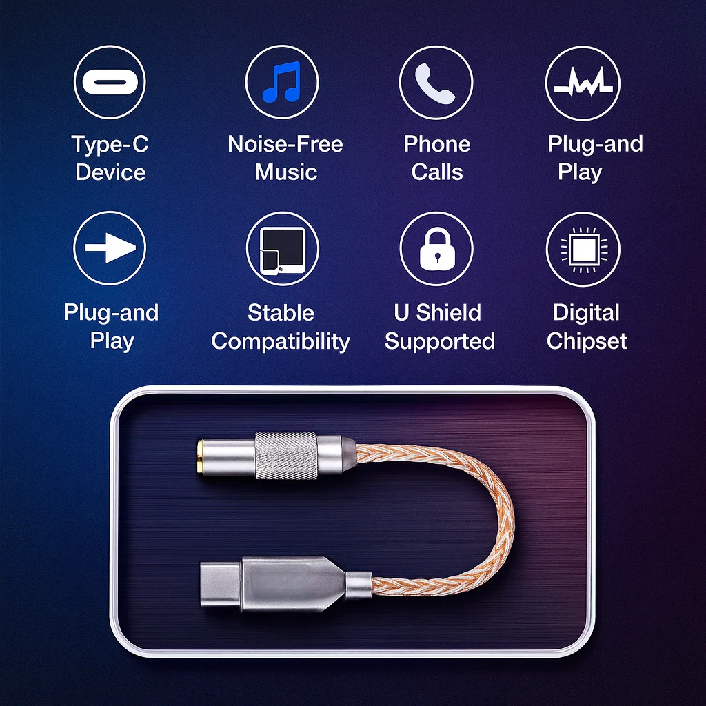 Конвертер для внутриканальных наушников USB‑C с ЦАП, усилитель для наушников, двухчиповый декодер Hi-Res с низким уровнем шума для воспроизведения звука на телефонах и ноутбуках. (art.: 3920dcc53fc72) - 3920dcc53fc72