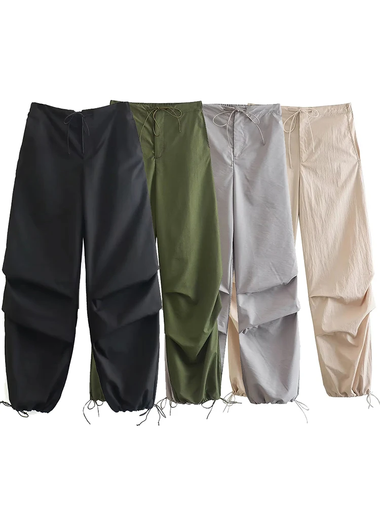 

Women Vintage Cargo Pants 2023 Summer Casual Low Waist Drawstring Pocket Baggy Trousers Female Fashion Parachute Jogging Trouser