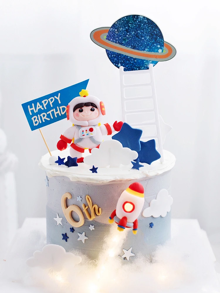 

Астронавт торт Топпер Космос Вселенная планеты серия Торт Топперы облака воздушный шар для космоса день рождения десерт