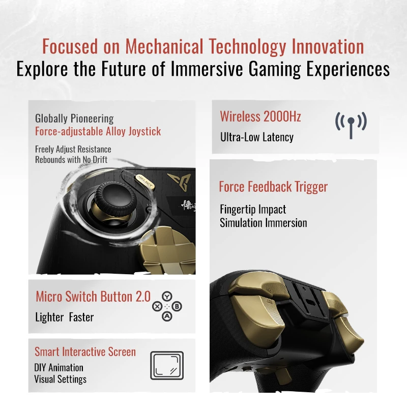 Фото Игровой контроллер Flydigi APEX 4 Black Myth WuKong с функцией Force Feedback, беспроводной геймпад для мобильных телефонов, ПК, ТВ и Nintendo Switch. №5