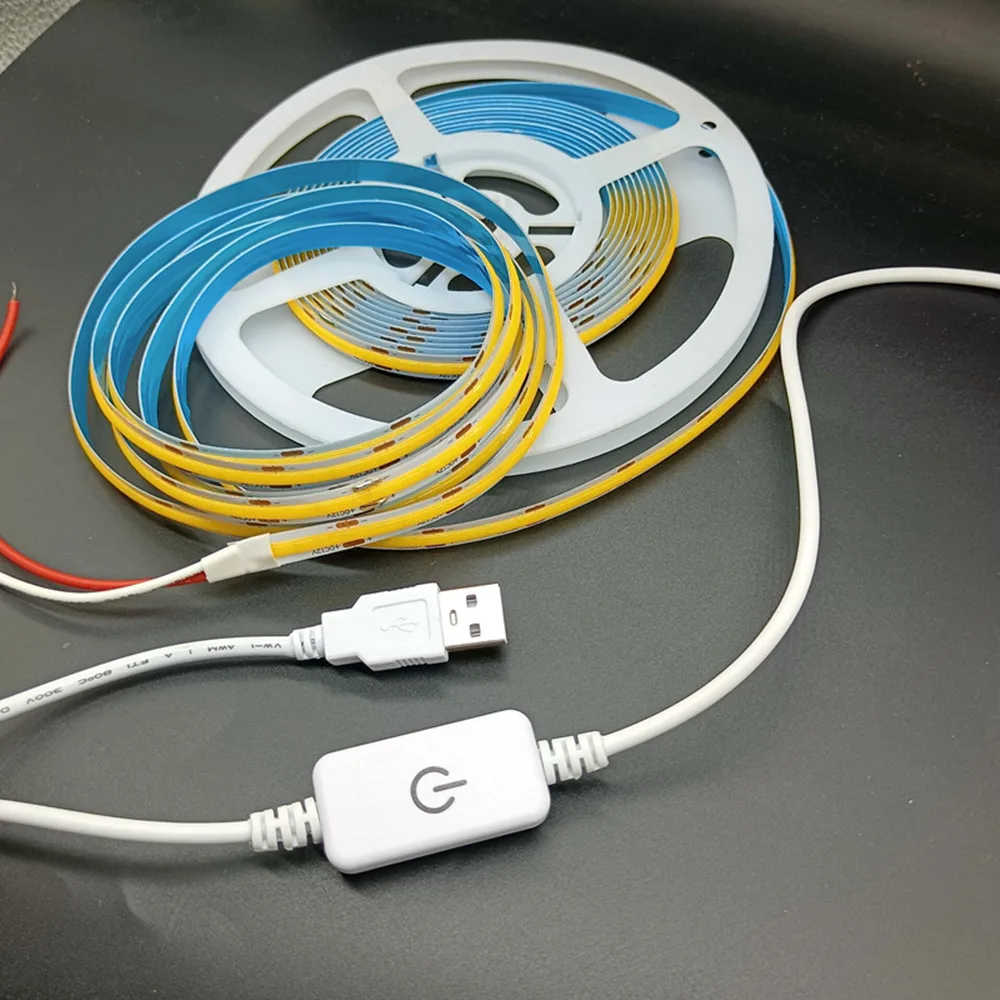 

DC5V COB LED Strip Light With USB Switch Kit RA90 High Density 320Led/m Flexible Tape Rope Ribbon Lamp Stripe Warm Natural White
