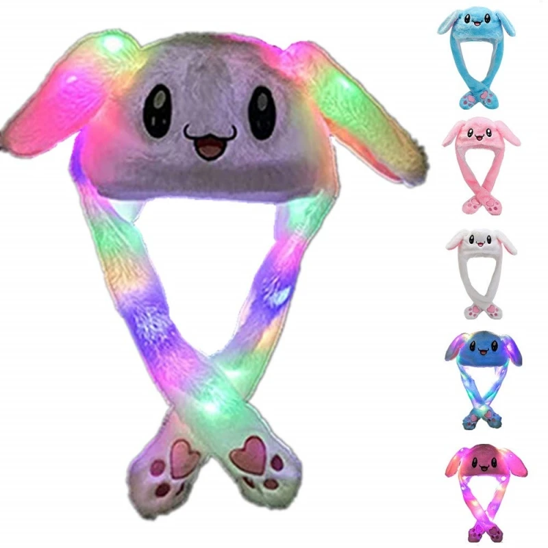 

Шапка в виде кролика, забавная плюшевая детская шапка для прыжков с ушами, раскрывающаяся при нажатии лап, милая животная