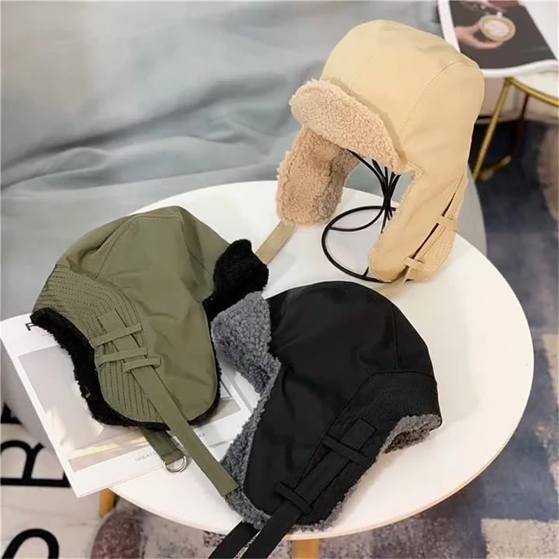 

Men Women Unisex Russian Hat Trapper Bomber Warm Trooper Ear Flaps Winter Ski Hat Solid Fluffy Faux Fur Cap Headwear Bonnet 2022