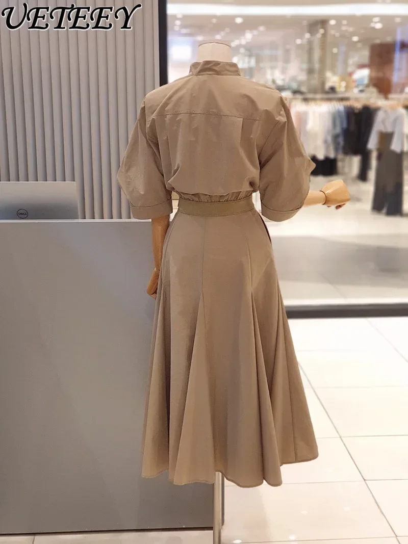 Модное дизайнерское платье с воротником-стойкой и рюшами на рукавах Новинка лета