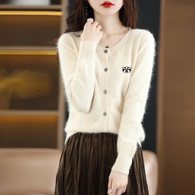 

Women's Cardigan Mink Cashmere Sweater O-Collar Loose Female Sweater Embroidery Knit Cardigan Spring and Autumn High Quality Top