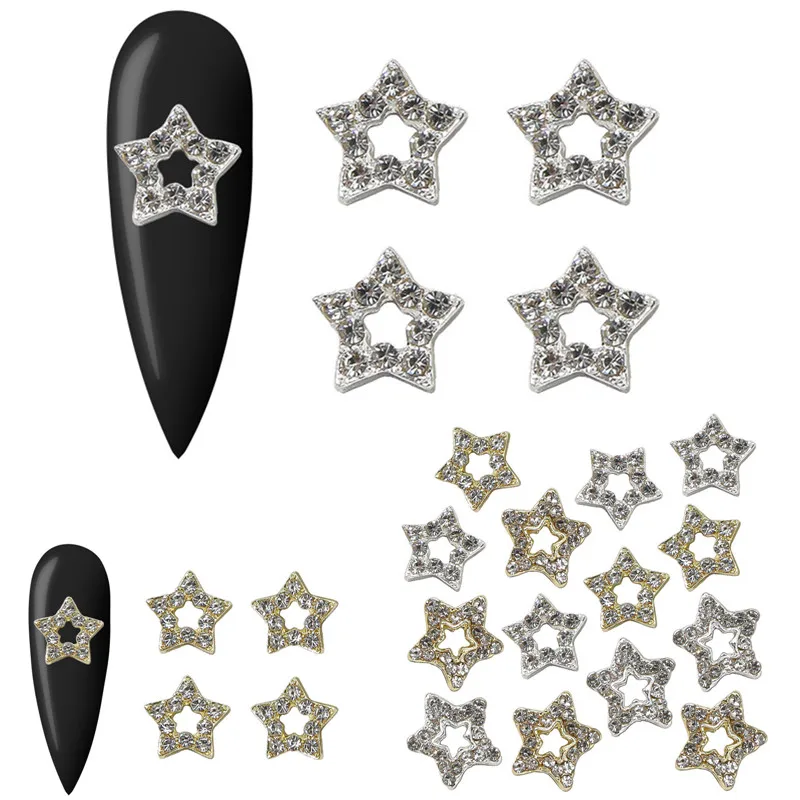

10Pcs Gold Silver Pentagram Star Nail Charm Aurora Shiny Love Nail Rhinestones Luxury Nail Art Decorations Supplies For Manicure