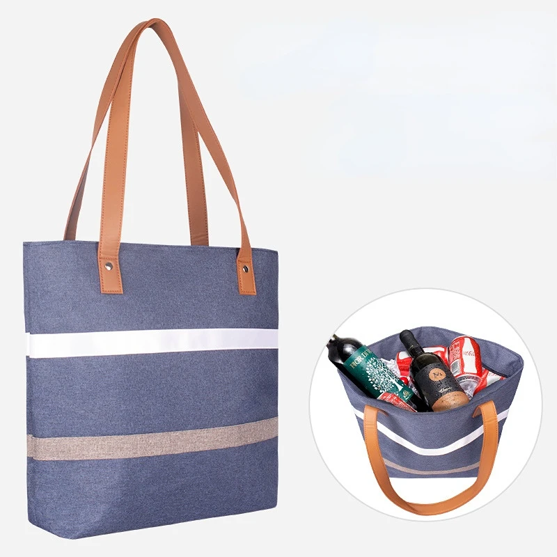Fashion Tote Thermal Lunch Bag Waterproof Outdoor Insulated Picnic Cooler Lunchbox Bag Portable Long Handle Food Drink Handbag
