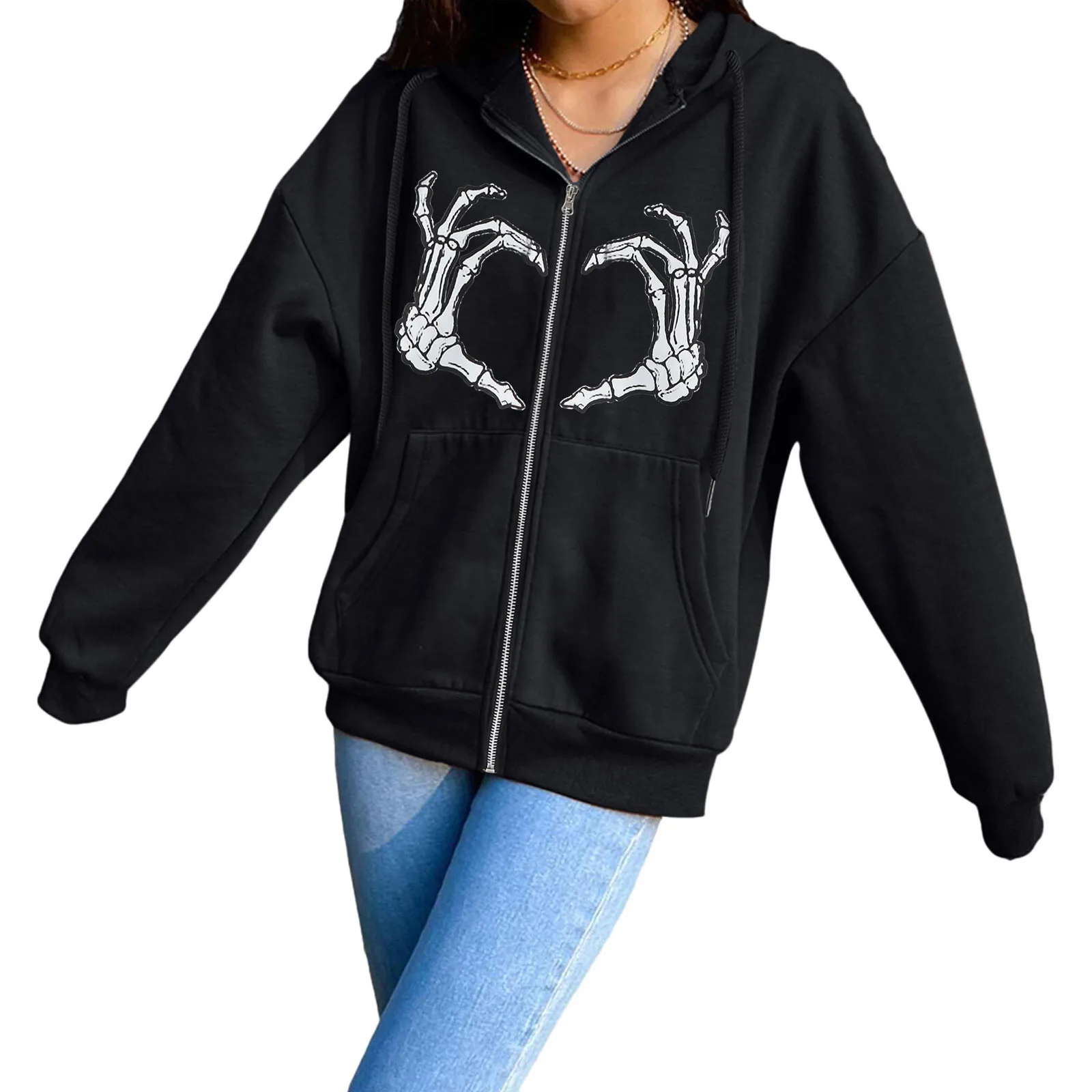 Womens Zip Hoodie Sweatshirt Gothic Jacket with Pockets Sweater Vest Women